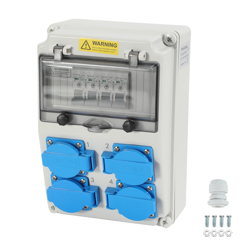 BMOT Wandverteiler mit 4xSchuko-Steckdose16A 250V, 4xCEE Steckdosen 16A 1P