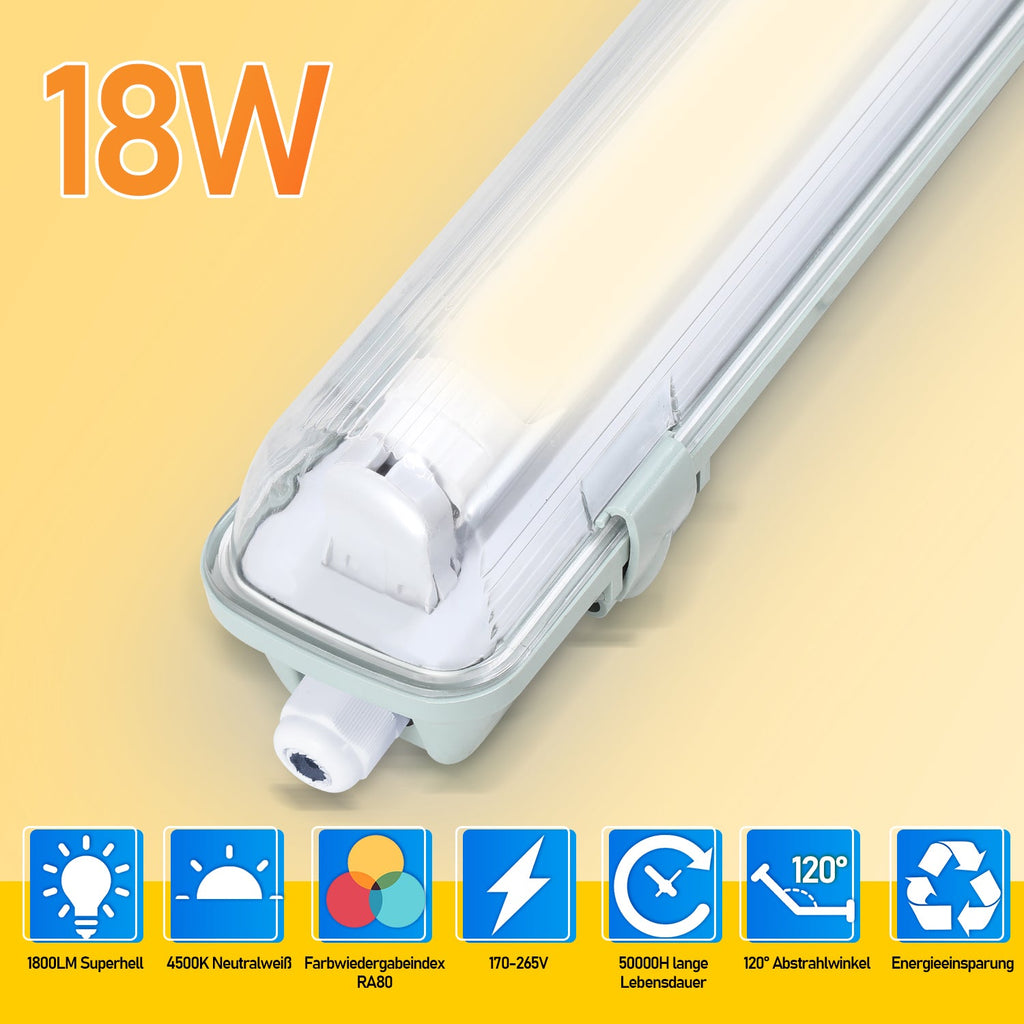 BMOT LED Feuchtraumleuchte 18W Neutralweiß 120cm T8