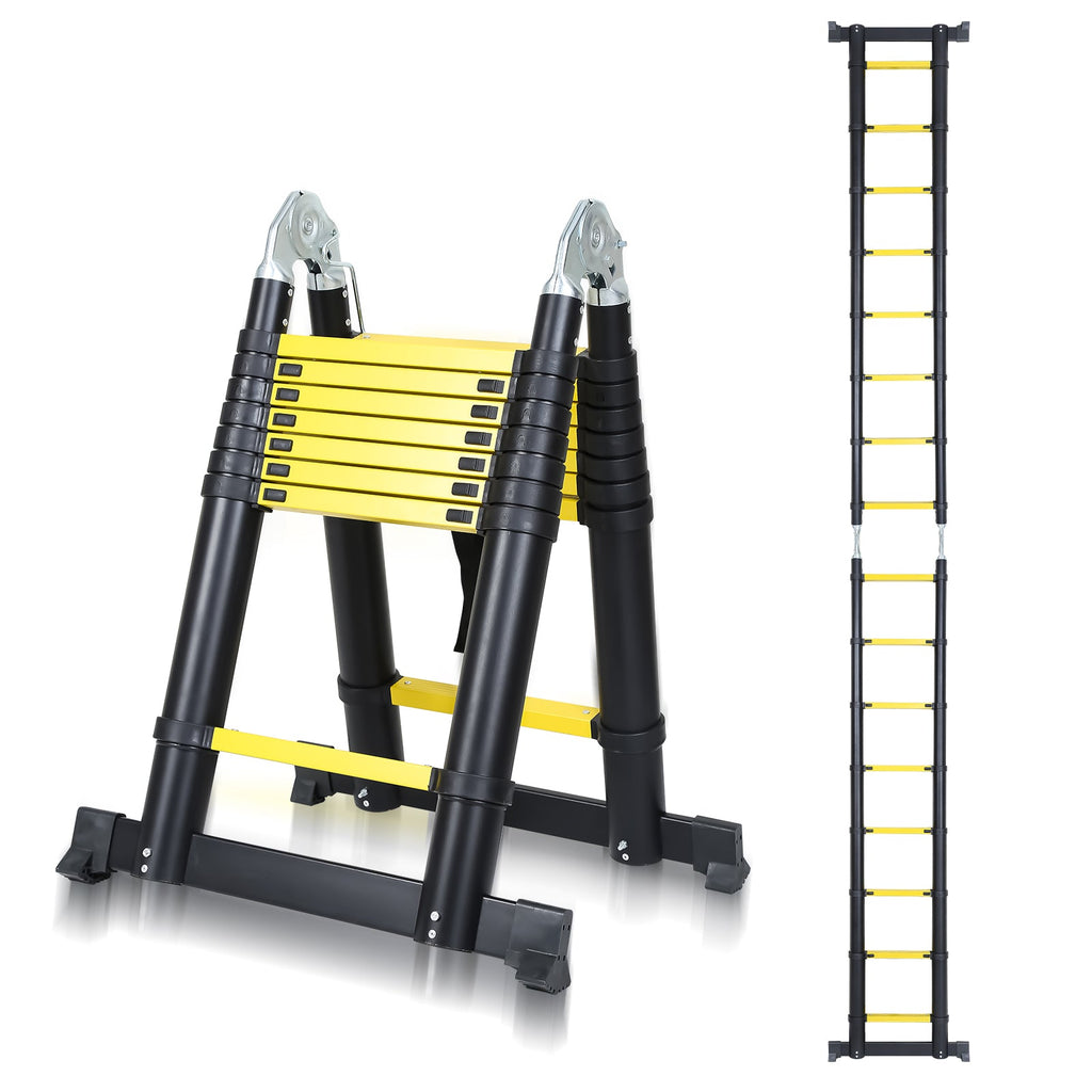 BMOT Teleskopleiter Tragbar Alu Max Belastung 150 kg 3.8M (1.9+1.9M)