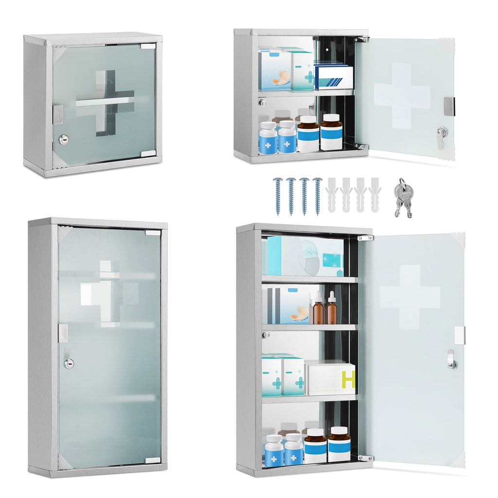 BMOT Medizinschrank für Zuhause aus Edelstahl 30x30x12cm/57x30x12cm
