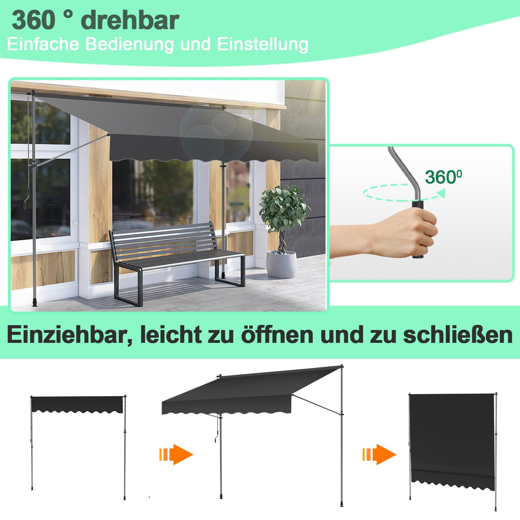 BMOT Klemmmarkise mit Handkurbel Einziehbar ohne Bohren