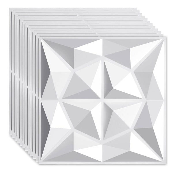 BMOT 3D Wandpaneele 12 Stück 30x30cm Rund Diamant Weiß