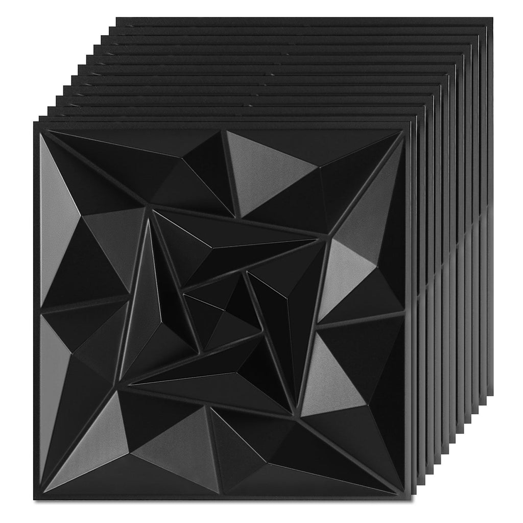 BMOT 3D Wandpaneele 12 Stück 30x30cm Quadrat Diamant Schwarz