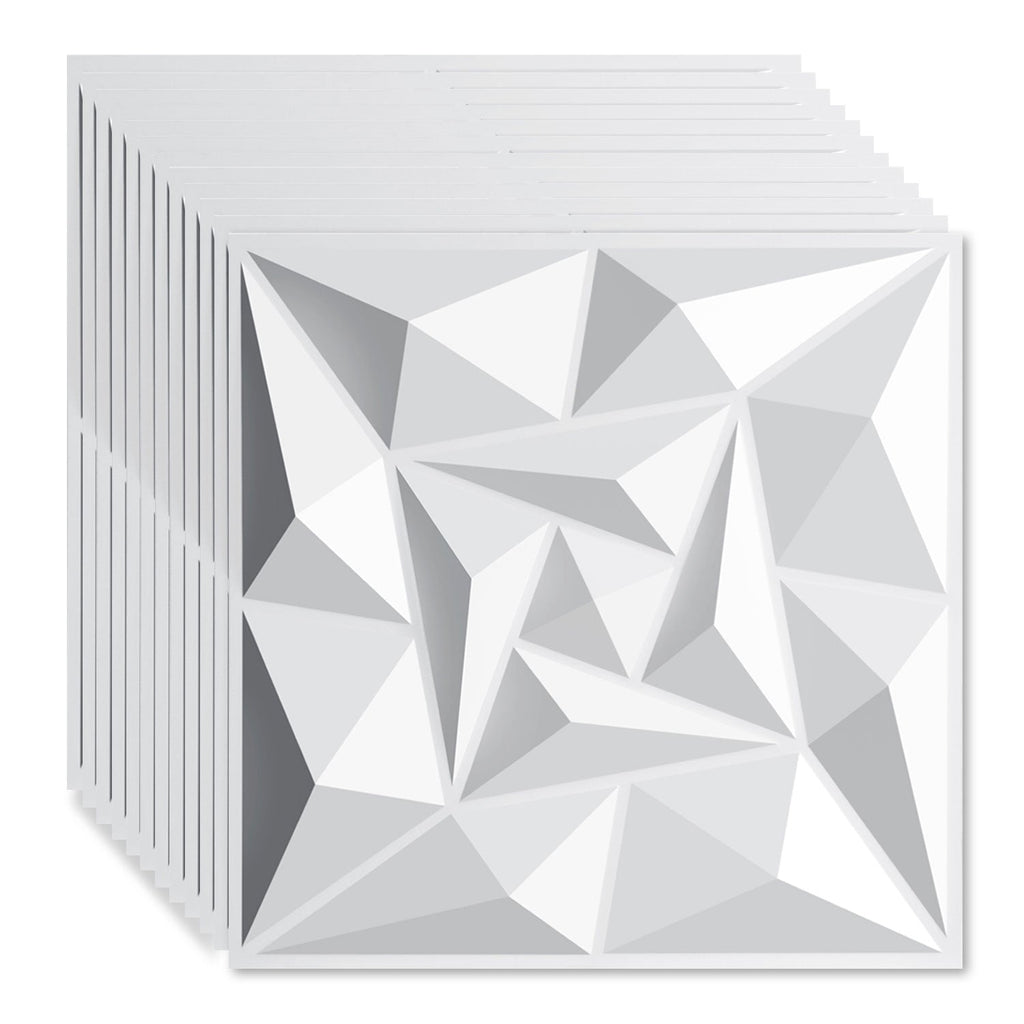BMOT 3D Wandpaneele 12 Stück 30x30cm Quadrat Diamant Weiß