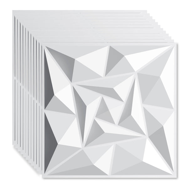 BMOT 3D Wandpaneele 12 Stück 50x50cm Quadrat Diamant Weiß
