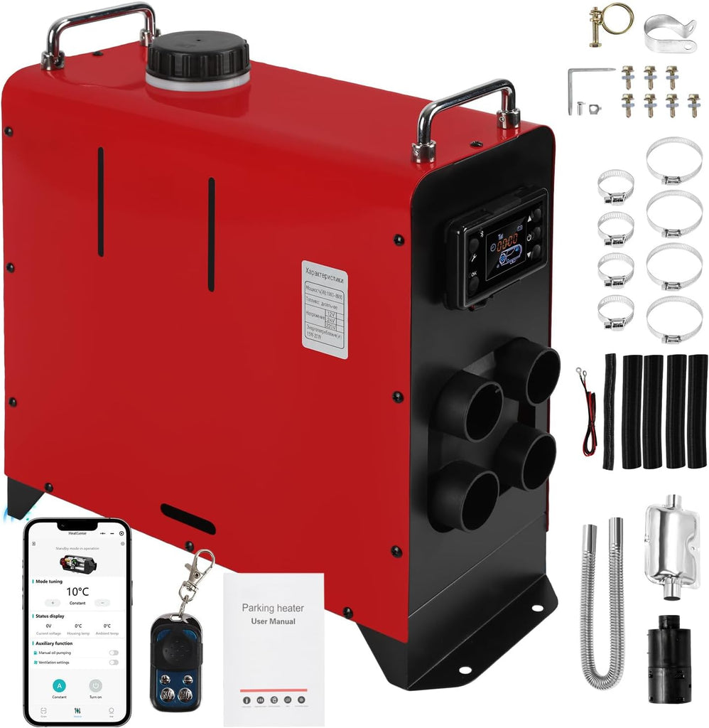 BMOT Dieselheizung 8kW 12V/24V mit Bluetooth-App-Steuerung, Rot – Diesel-Luftstandheizung & Standheizung für Auto, LKW, Wohnmobil, Camper, Bus & Boot