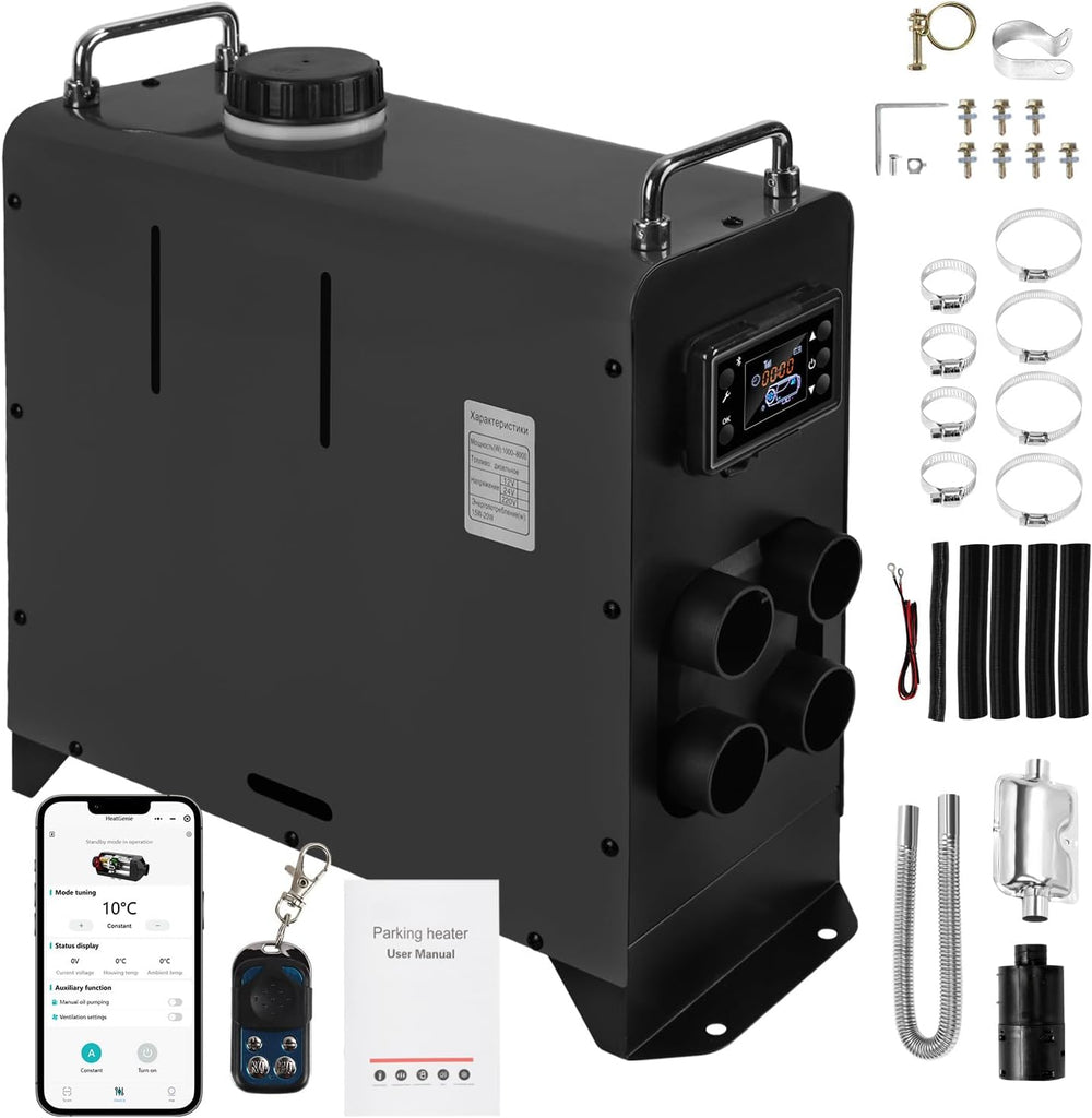 BMOT Dieselheizung 8kW 12V/24V mit Bluetooth-App-Steuerung, Schwarz– Diesel-Luftstandheizung & Standheizung für Auto, LKW, Wohnmobil, Camper, Bus & Boot