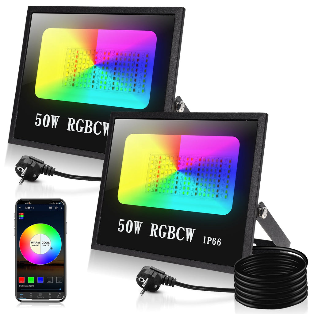 BMOT RGB LED Strahler 50W 2 Stück Bluetooth APP-Steuerung