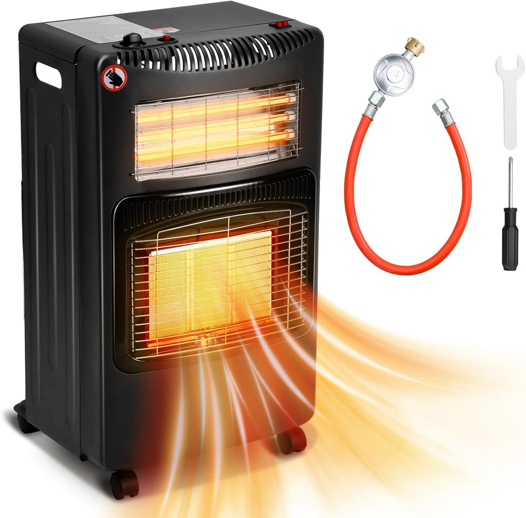 BMOT Gasheizer 4,2 kW mit Elektroheizung 1260 W, faltbar, für LPG bis 10 kg