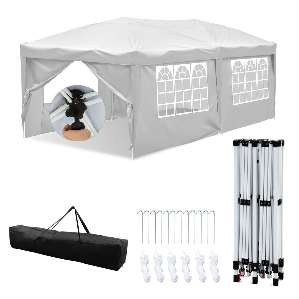 BMOT Pop-Up Pavillon Gazebo mit Zentralverriegelung 3x6m mit Seiten
