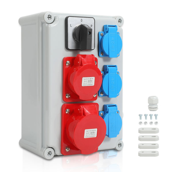 BMOT Wandverteiler mit L-0-P Nockenschalter und MCB, 3xSchuko-Steckdose und CEE-Steckdose 16/32A