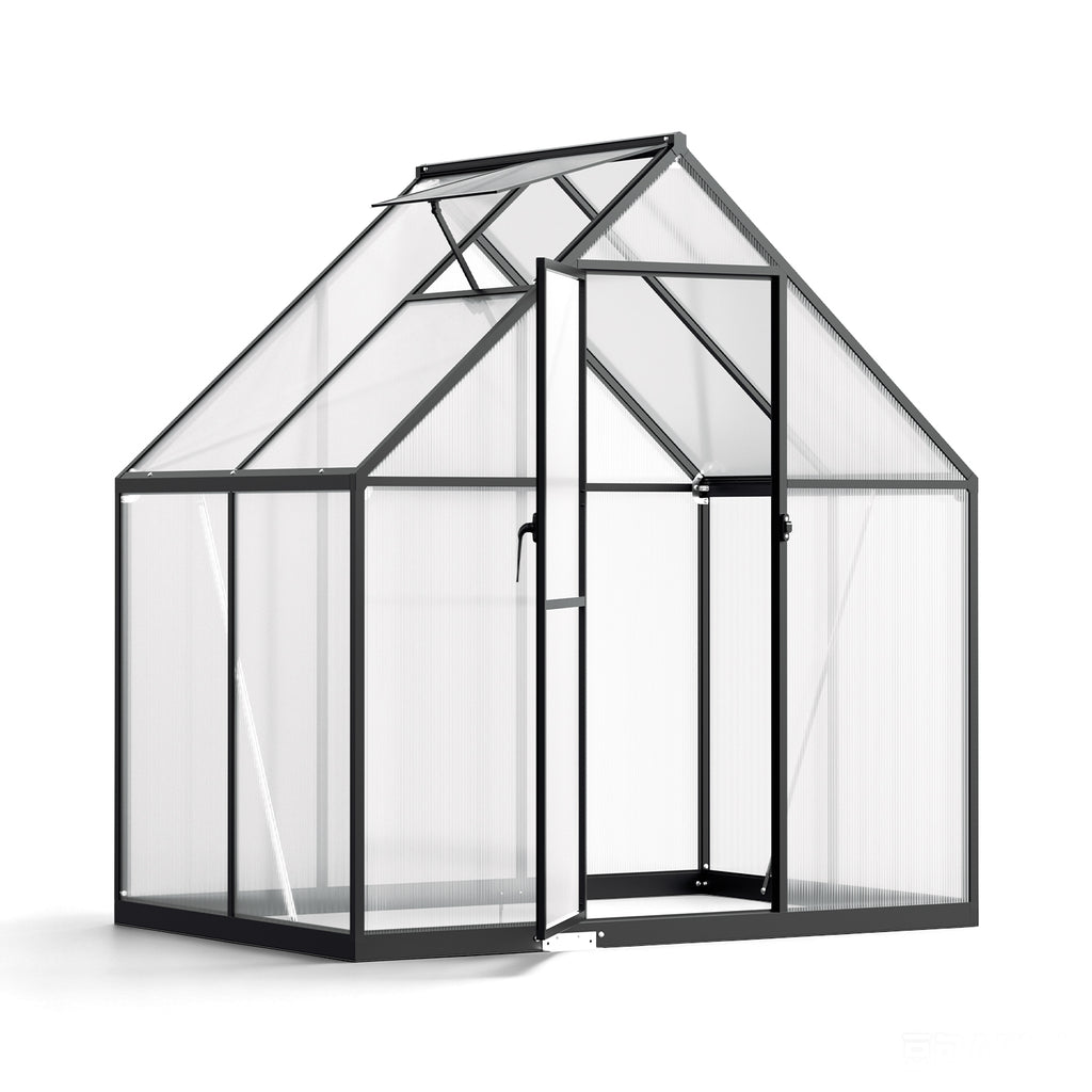 BMOT Aluminium Gewächshaus mit 4 mm Polycarbonatplatten, Bodenrahmen & Dachfenster, 6×4 / 6×8 / 6×10 FT