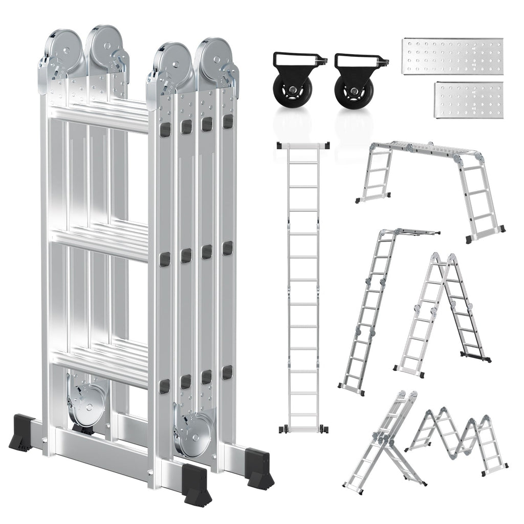 Aluminium Mehrzweckleiter 7-in-1 mit Plattform und Rollen