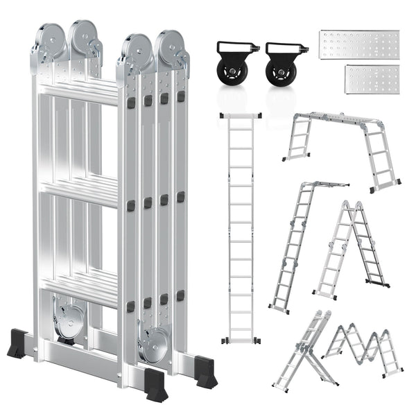 Aluminium Mehrzweckleiter 7-in-1 mit Plattform und Rollen