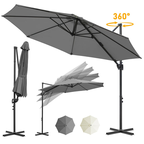 BMOT Ampelschirm Ø300 cm inkl. Kreuzfuß 360° drehbarer Grau/Beige