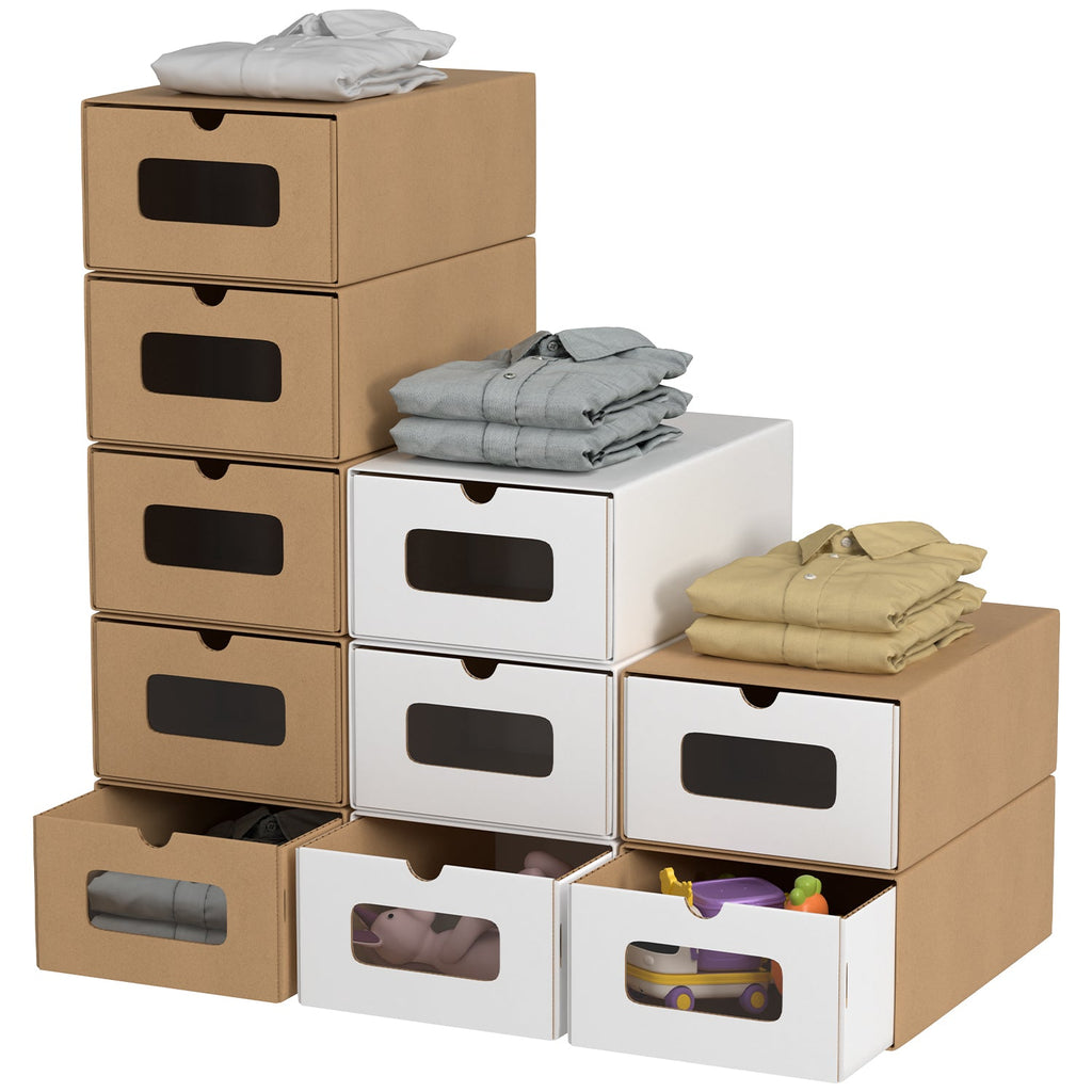 BMOT Aufbewahrungsboxen Pappe mit Sichtfenster & Schublade 10er Set