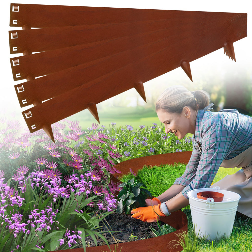 BMOT Rasenkante Metall Beetumrandung mit Spitzen 15cm/18cm Rost Corten