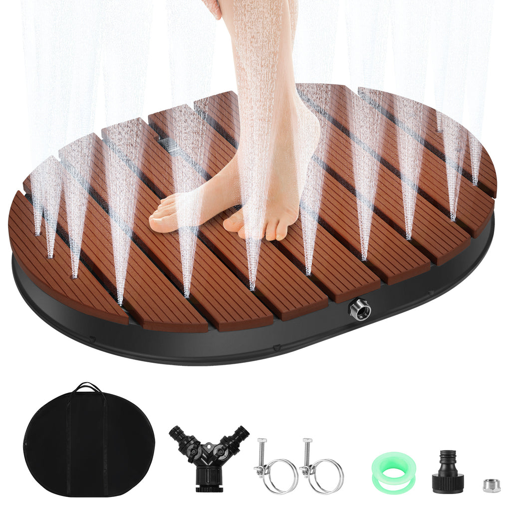 BMOT Bodendusche Gartendusche WPC mit Fußrad und 22 Kupferdüsen