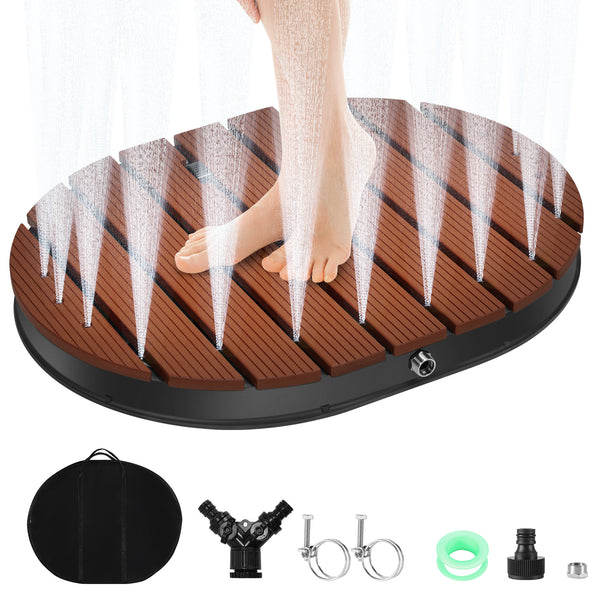 BMOT Bodendusche Gartendusche WPC mit Fußrad und 22 Kupferdüsen