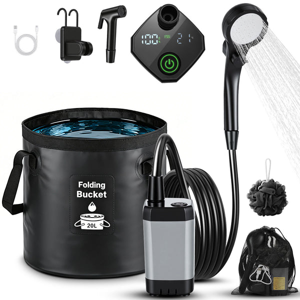 BMOT Tragbare Campingdusche Akku Outdoor Dusche mit 20L Falteimer