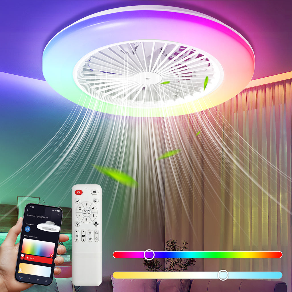 BMOT LED Deckenventilator mit RGB Beleuchtung, Fernbedienung & App-Steuerung