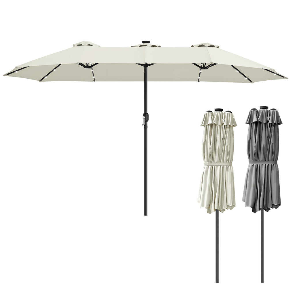 BMOT Sonnenschirm Doppelsonnenschirm Rechteckig mit Handkurbel Solar LED