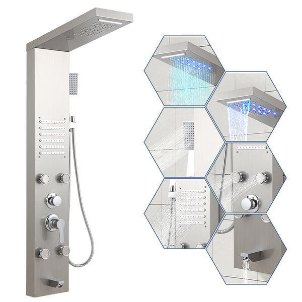 BMOT Duschpaneel Edelstahl Wandduschpaneel 5 Funktionen Silber