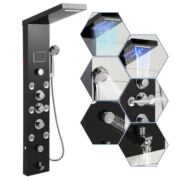 BMOT Duschpaneel mit Armatur 6 Funktionen Edelstahl Schwarz