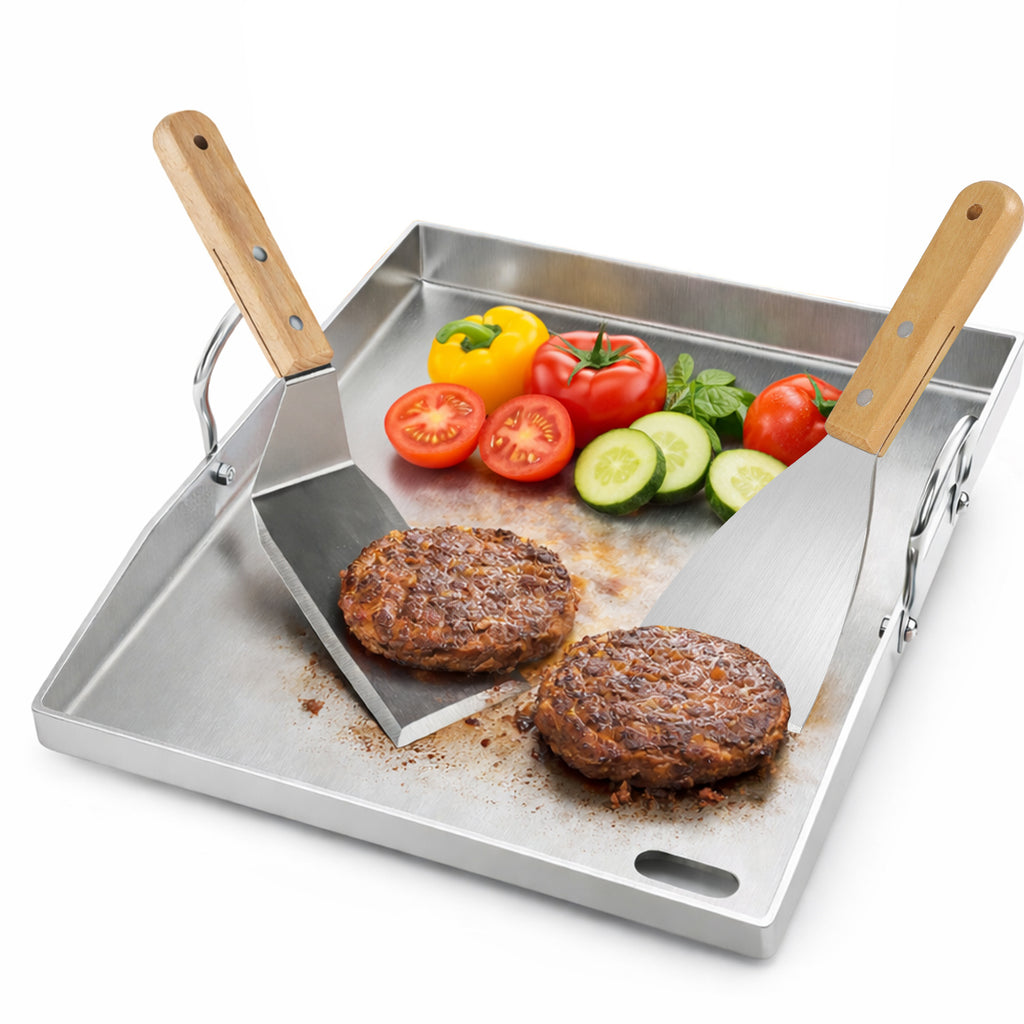 BMOT Edelstahl Grillplatte 40x30cm mit 2 Grillspachteln Für Gasgrill