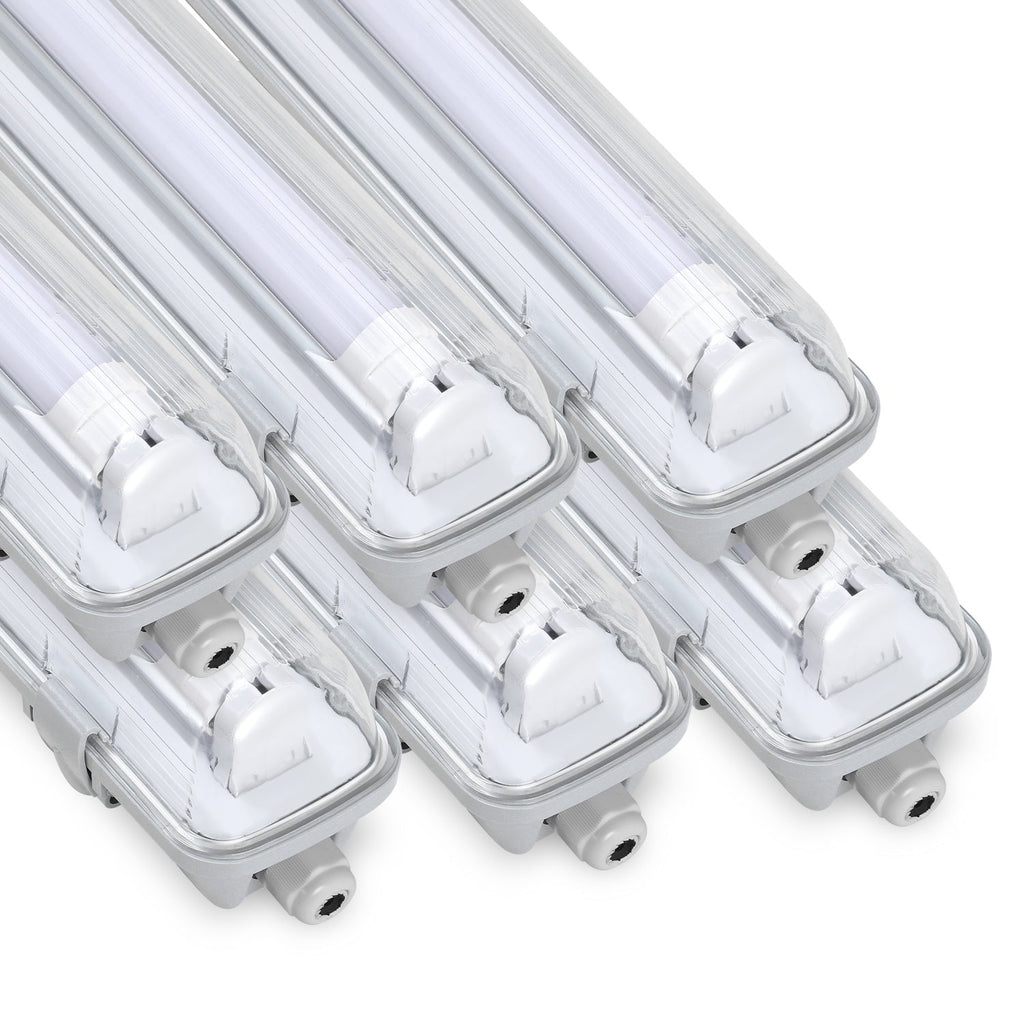 BMOT 6 Stück Feuchtraumleuchte LED 150cm 24W 4800lm Wannenleuchte  6500K IP65 Wasserfest Feuchtraumlampe Doppelt T8 LED Röhre,Röhrenlampe Werkstattlampe für Garage Keller Büro