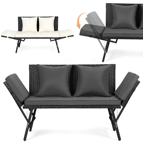 BMOT Gartenbank Polyrattan Gartensofa mit Liegefunktion 2 in 1