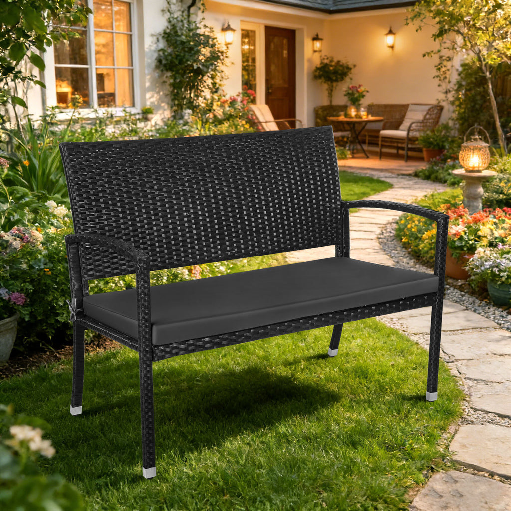 BMOT Gartenbank Polyrattan mit Kissen 2-Sitzer