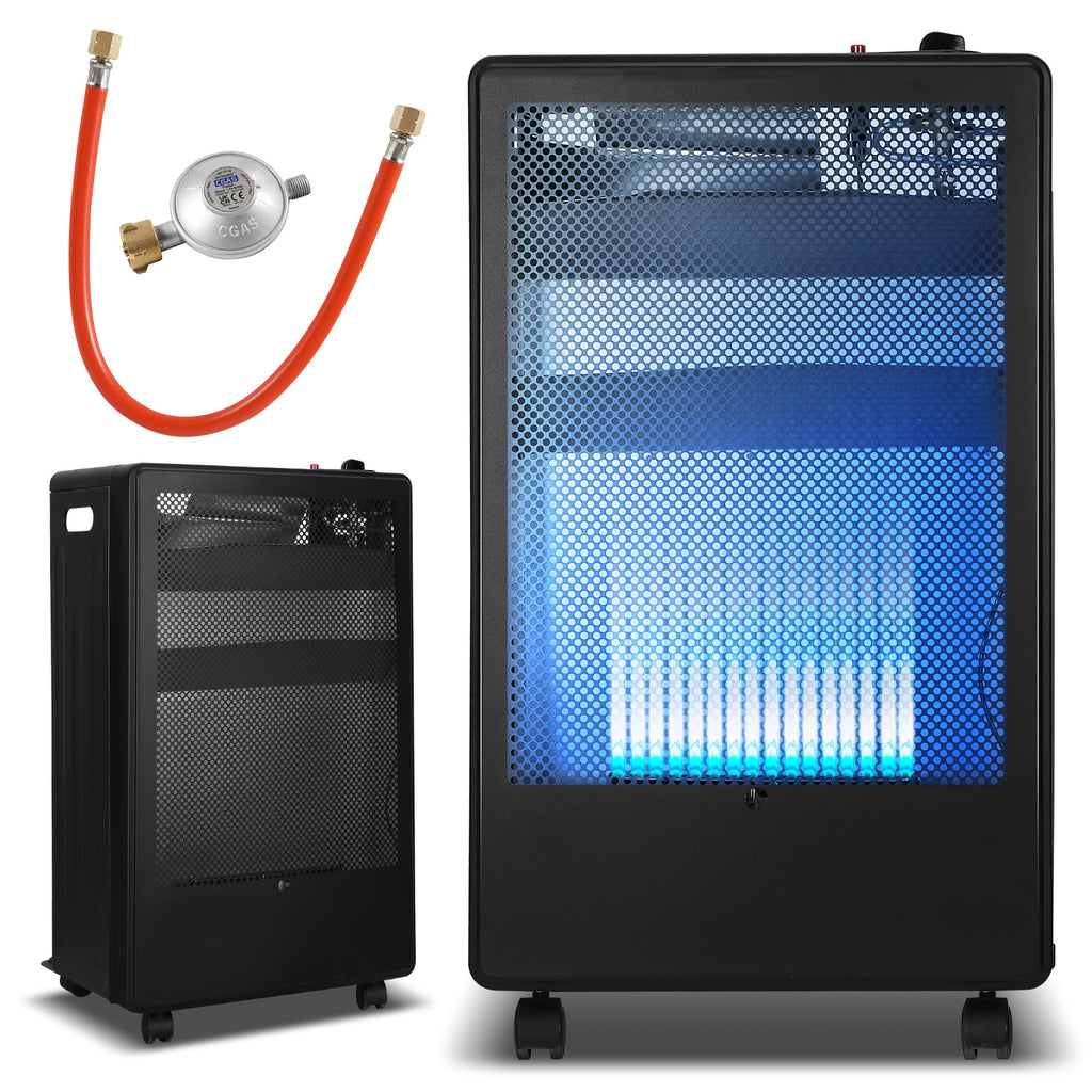 BMOT Gasheizer 3,8 kW, 2 Heizstufen, klappbar, mit Druckregler & Gasschlauch