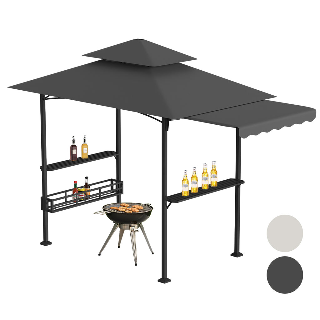 BMOT Grillpavillon mit Markise Grillunterstand Wasserdicht mit 2 Seitenregalen