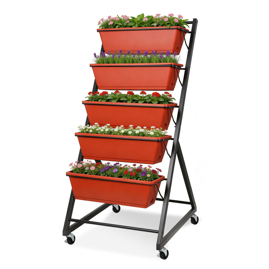 BMOT Hochbeet 5-stöckiges Vertikalbeet mit Blumenkasten und Rollen