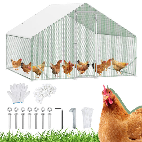 BMOT Hühnerstall Freilaufgehege Verzinkter Stahl mit Dachplane 3*3*2m