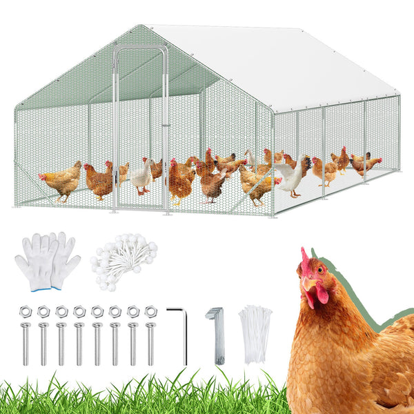 BMOT Hühnerstall Freilaufgehege Verzinkter Stahl mit Dachplane 3*6*2m