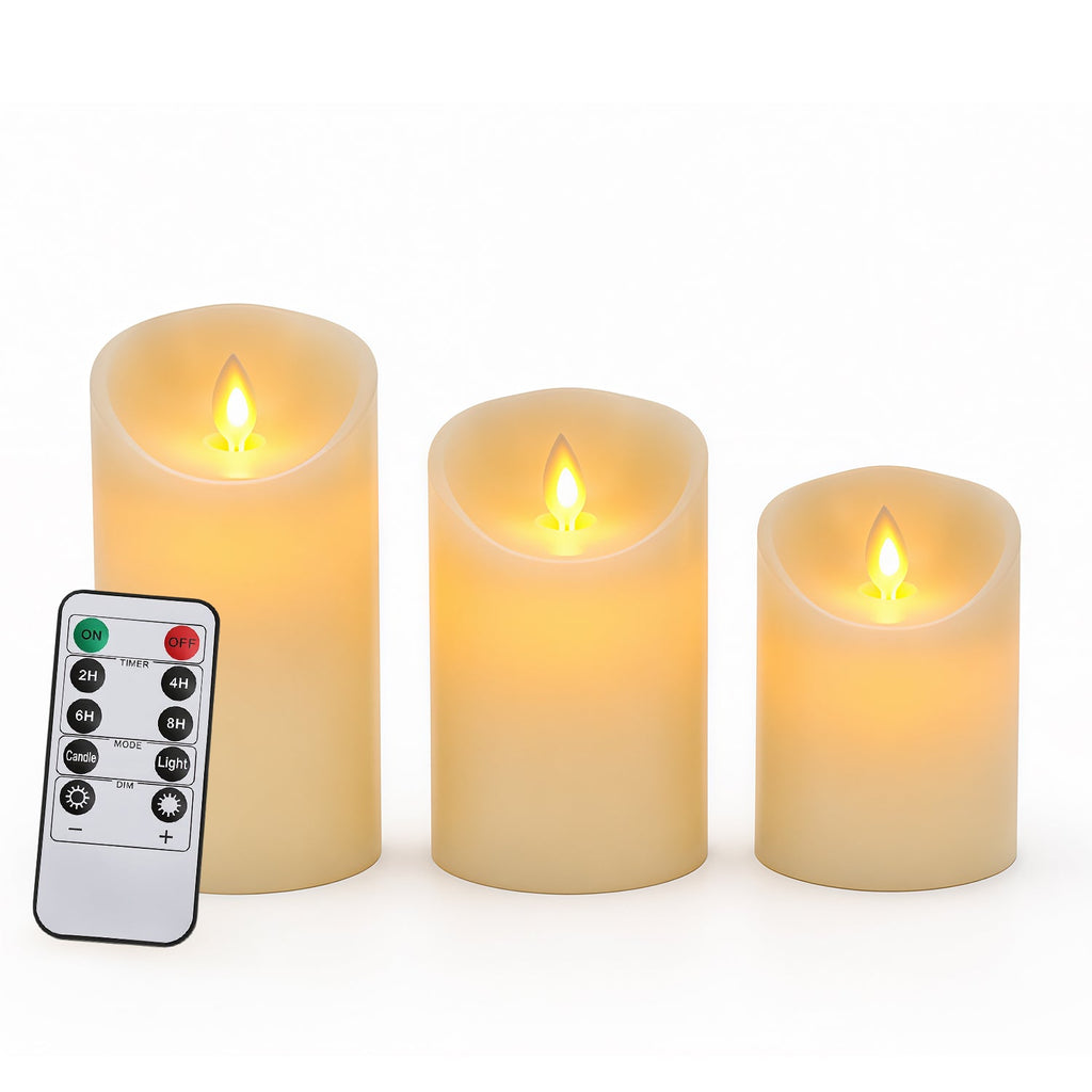 BMOT 3er LED Kerzen Ø7,5cm Set Flackernd
