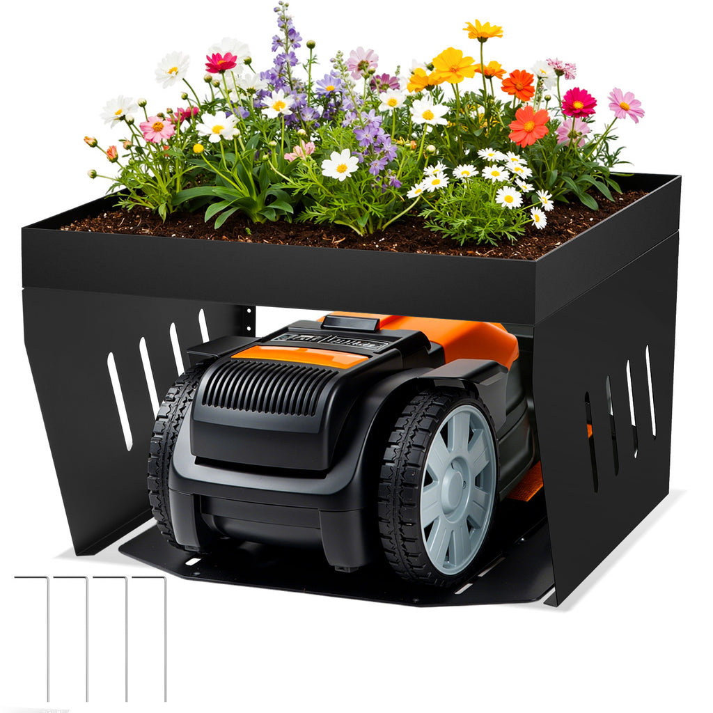 BMOT Mähroboter Garage mit Pflanzkasten Schwarz
