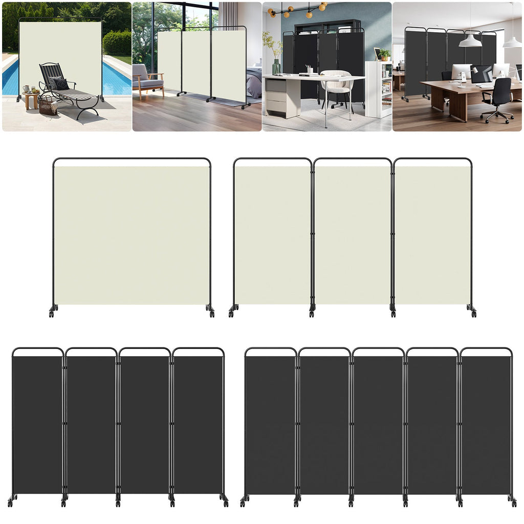 BMOT Paravent Raumteiler mit Rollen Trennwand&Sichtschutz Anthrazit/Beige
