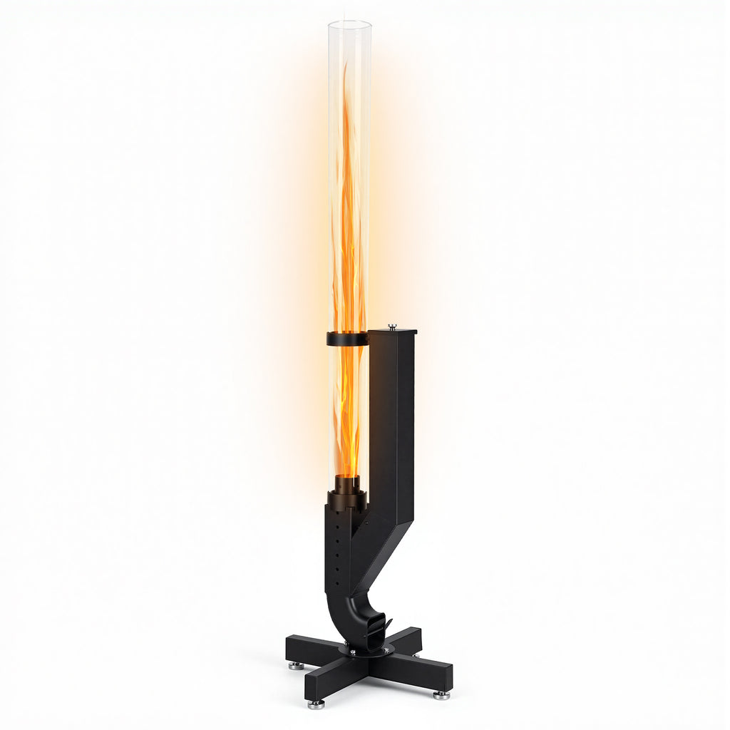 BMOT Pelletfackel Feuerrohr mit 3 mm Glasrohr, Kohlenstoffstahl, 138 cm