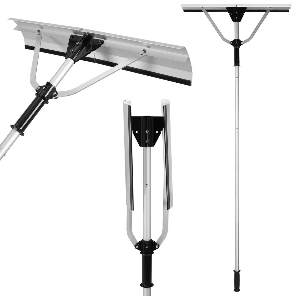 BMOT Photovoltaik Schneeschieber 196–636 cm, Aluminium, mit Gummileiste & Rollen, klappbar