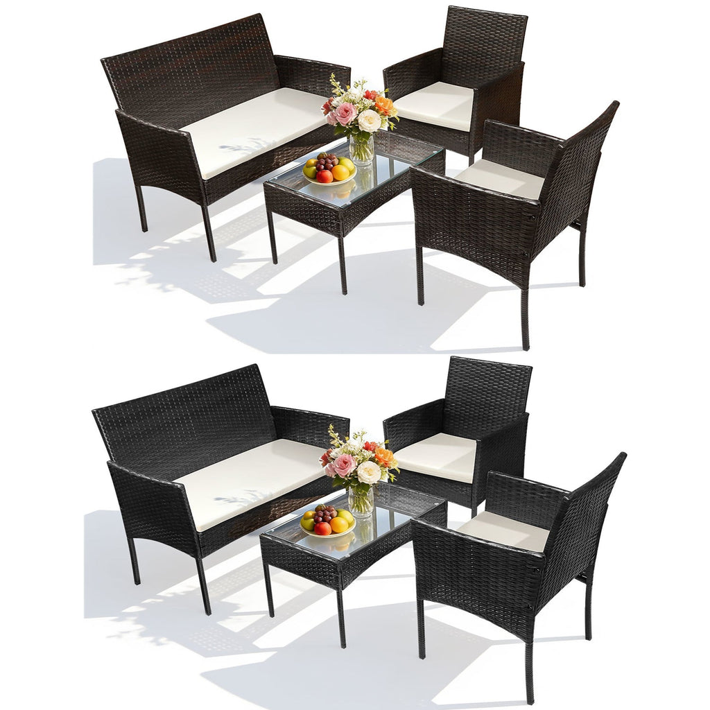 BMOT Polyrattan Gartenmöbel Set mit Tisch & Sitzpolstern