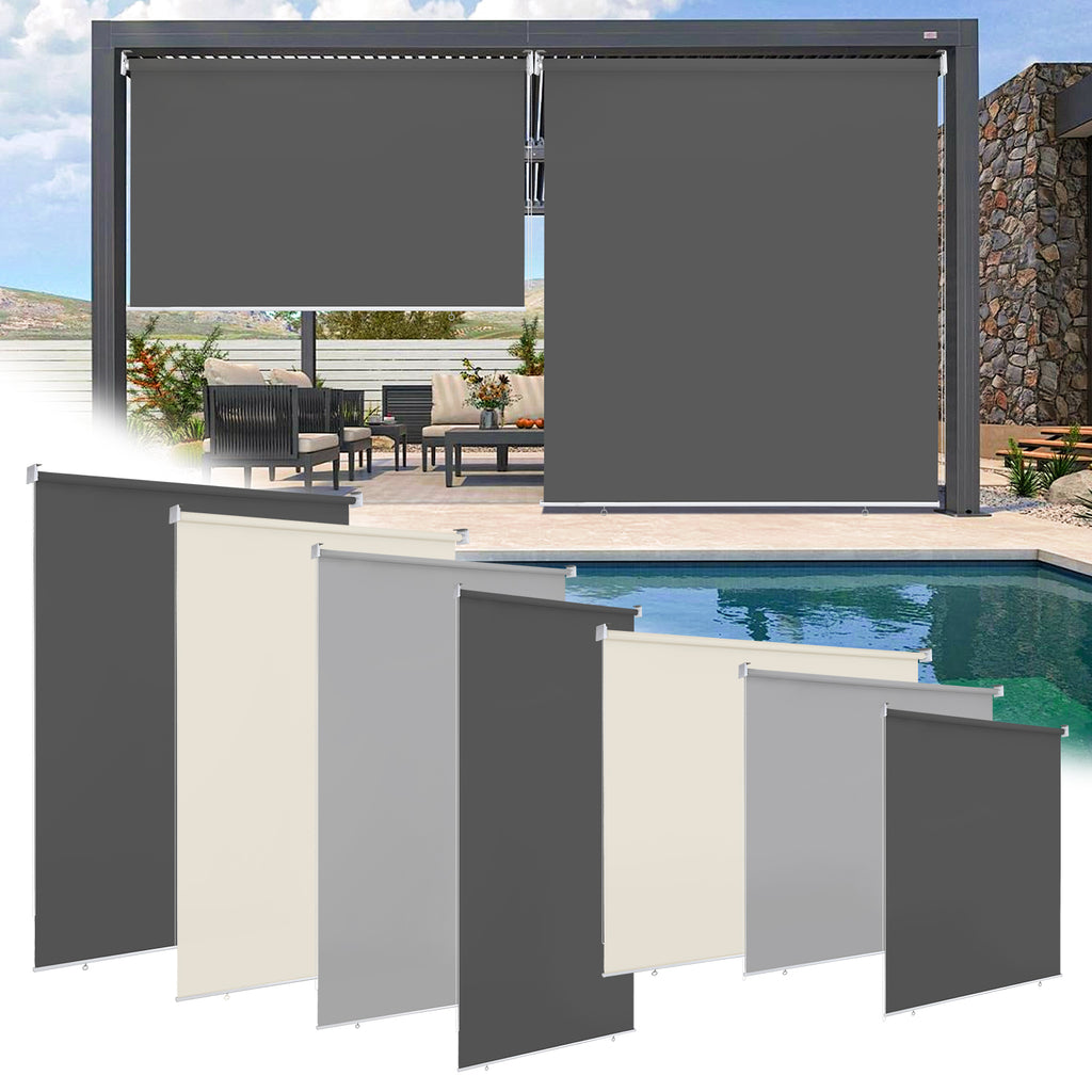 BMOT Senkrechtmarkise Balkonmarkise Außenrollo Dunkelgrau/Hellgrau/Beige