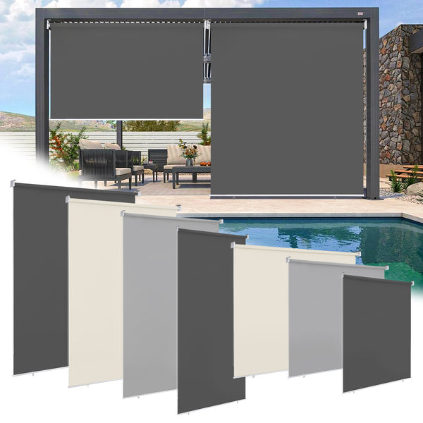 BMOT Senkrechtmarkise Balkonmarkise Außenrollo Dunkelgrau/Hellgrau/Beige