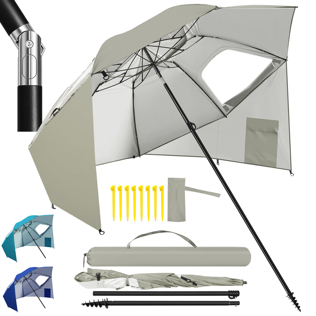 BMOT Strandschirm 2 in 1 Sonnenschirm 210cm x 230cm mit Drehkopf