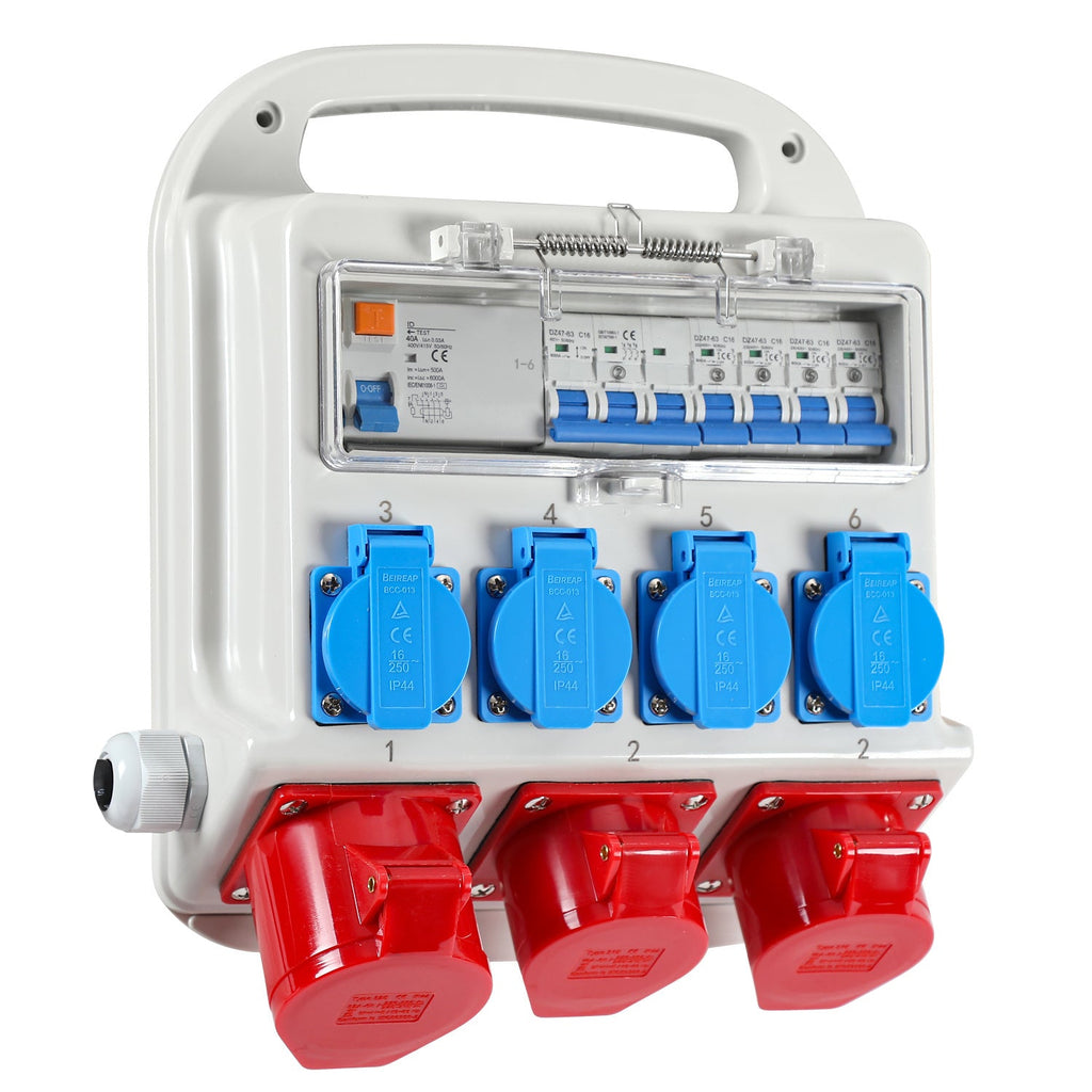BMOT Stromverteiler FI-Schutzschalter 2 x CEE 400V/16A+4 x 230V Schuko 5 polig