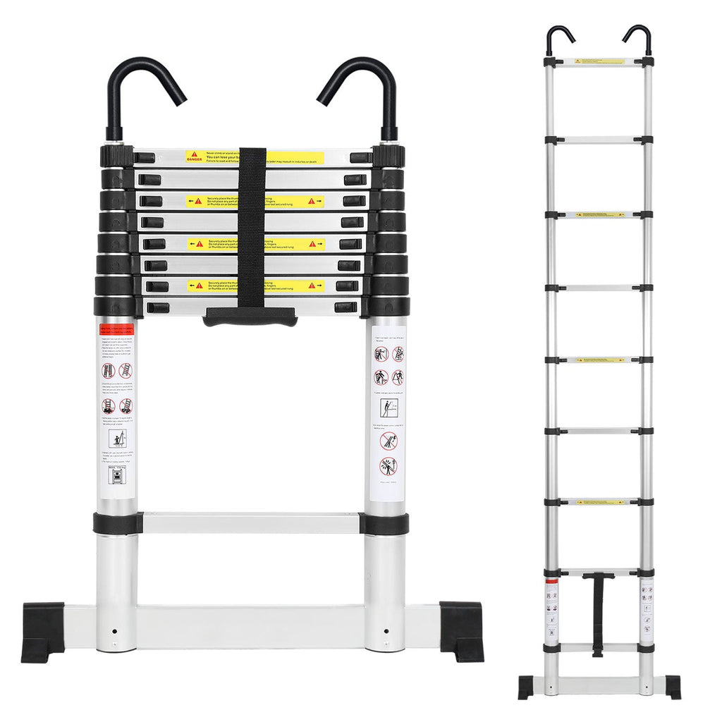 BMOT Teleskopleiter mit 2 Abnehmbarem Haken mit Stabilisator