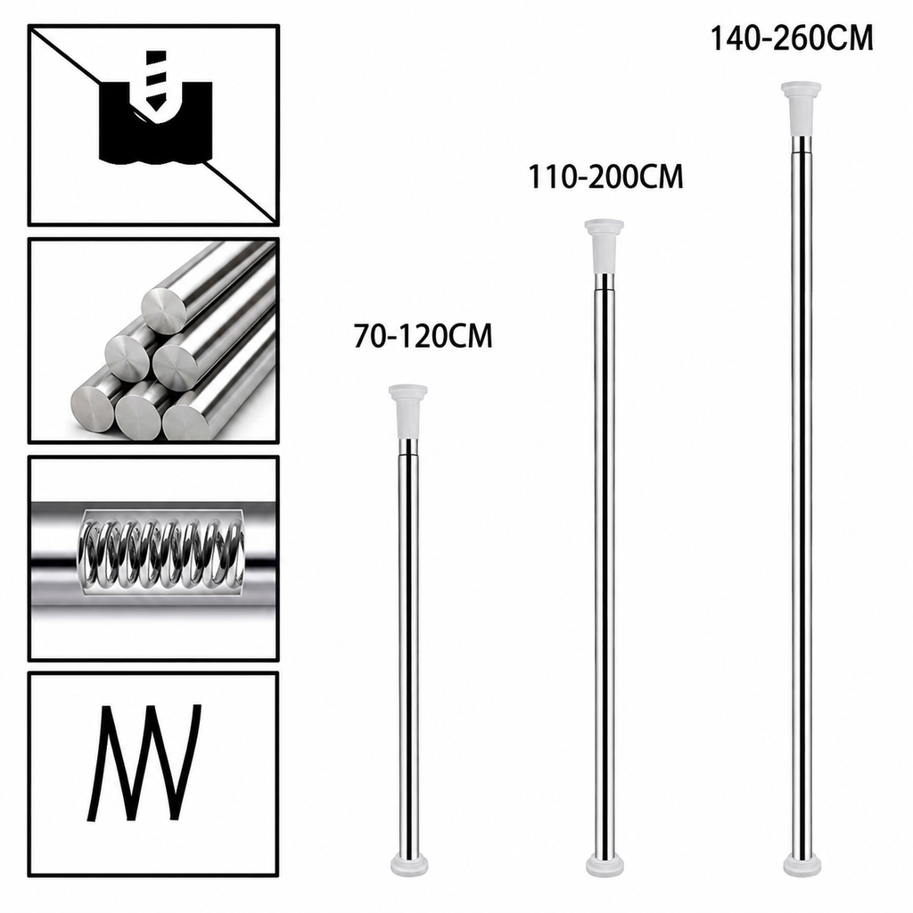 BMOT Teleskopstange ohne Bohren Edelstahl Duschvorhangstange 70-260cm