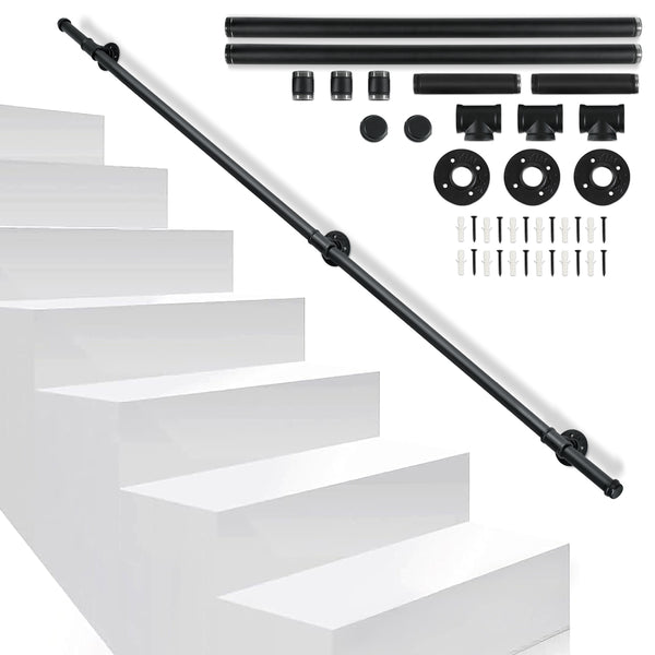 BMOT Treppengeländer Handlauf 100-300cm Schwarz Rundrohr